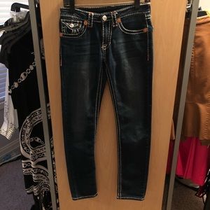 True religion denim jeans with white stitching